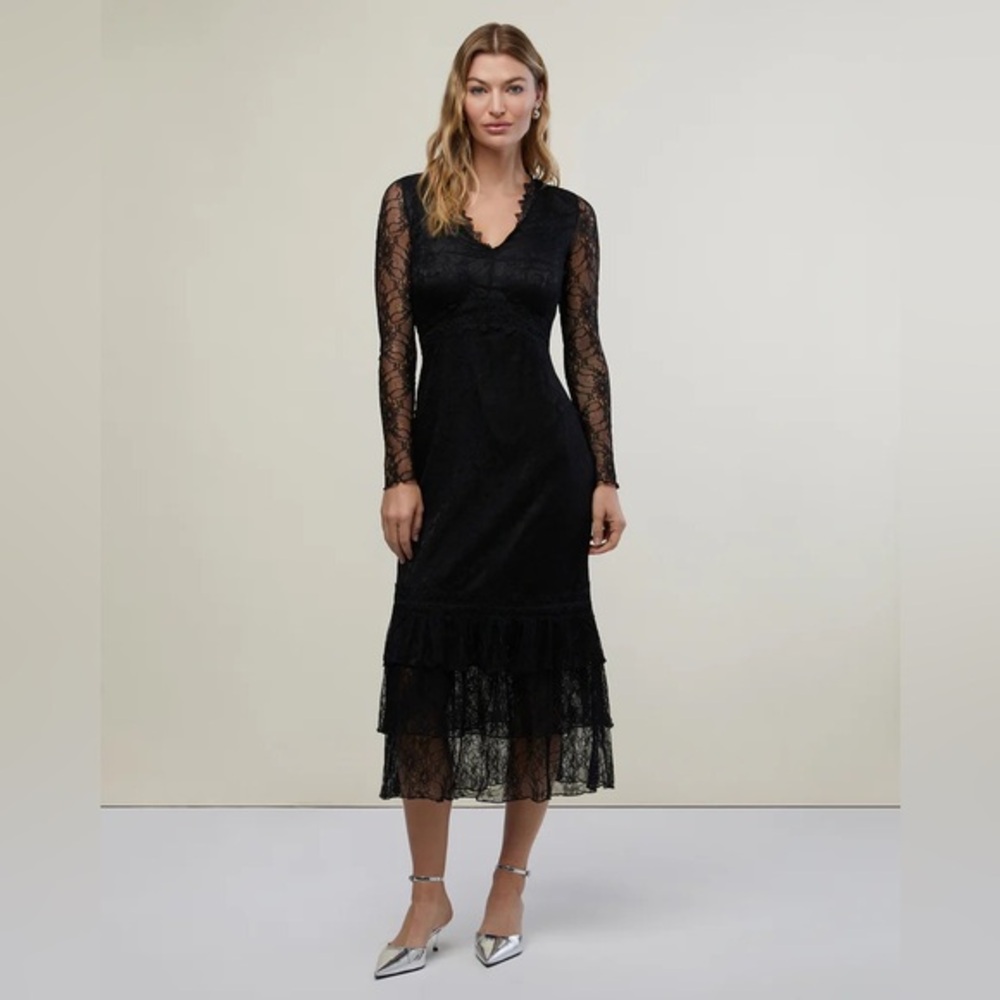Rachel Parcell Black Lace Tiered Midi Dress – Size XS